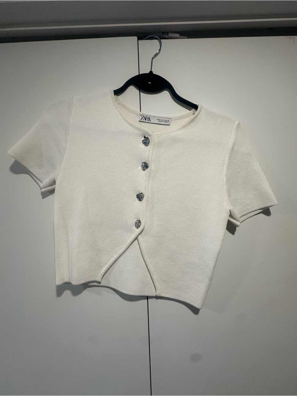 Zara Cream Short-Sleeve Textured Knit Top